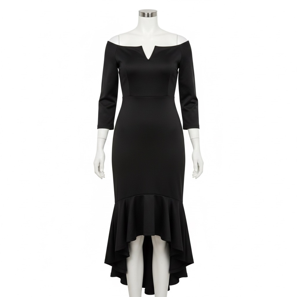 Coquetee Goth Black Off Shoulder Mermaid Dress Ruffle Hem High Low L